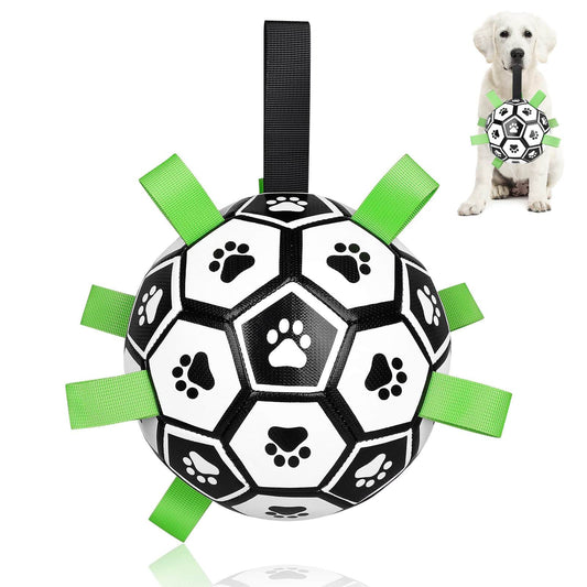 Interactive Dog Soccer Ball Toy with Grab Tabs for pets, ideal for dogs and cats; durable and engaging pet supply.