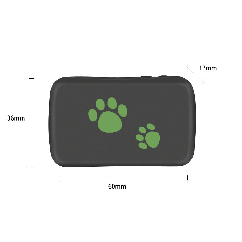 Black rectangular object with green paw prints and measurements on a white background