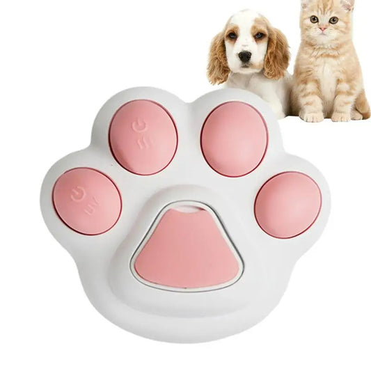 Pink paw-shaped pet toy with two pets in the background