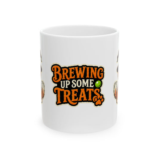 Brewing Up Some Treats Halloween Dog Mug – Witch Puppy Coffee Cupramic Mug, (11oz, 15oz)