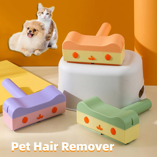 Pet hair remover with cartoon animals on an orange background