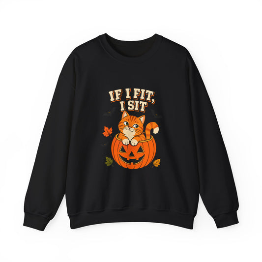 If I Fit, I Sit Halloween Cat Sweatshirt – Pumpkin Cat Crewneck