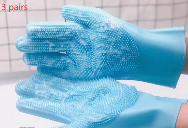 Blue gloves with textured surface on a checkered background