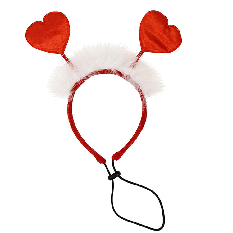 Red heart-shaped headband with white fur on a white background