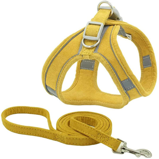 Soft Suede Dog Harness and Leash Set with Reflective Strips for pets, dogs, cats - durable and skin-friendly pet supplies.