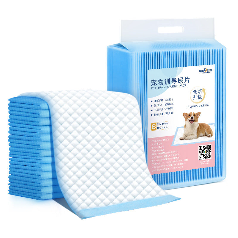 Stack of pet training pads with packaging on a white background