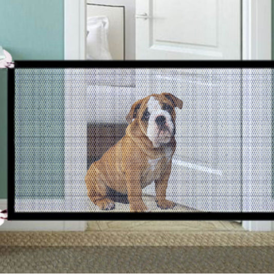 Dog behind a mesh screen in a home setting