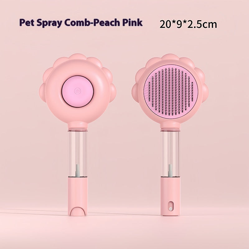 Pet spray comb in peach pink color on a light pink background