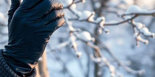 Woman wearing heated gloves outdoors.