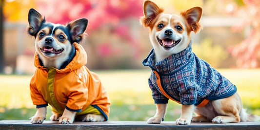 Stylish dog in seasonal clothing outdoors.