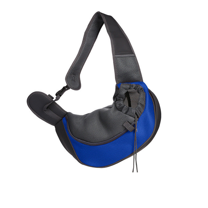 Blue and black sling bag on a white background