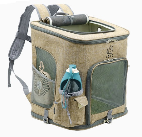 Backpack cooler bag with compartments and a bottle holder on a white background