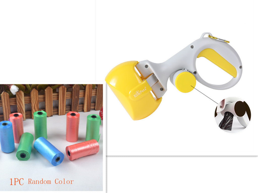 Dog training device with colorful handles and a small dog figure on a white background.