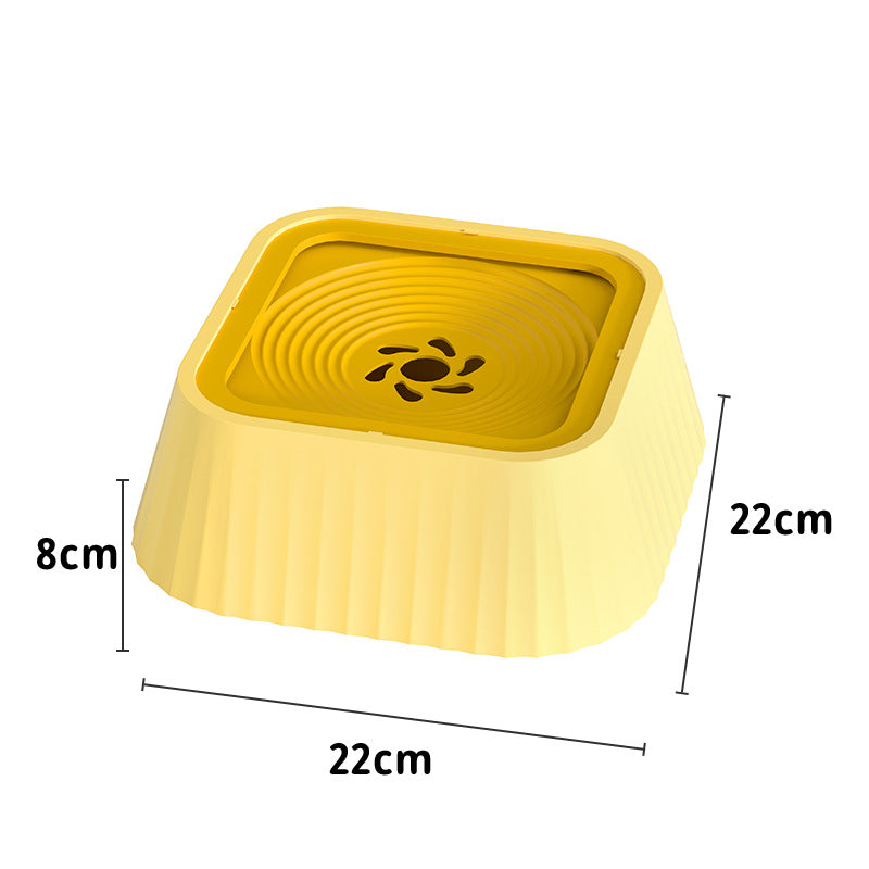 Yellow pet bowl with dimensions on a white background