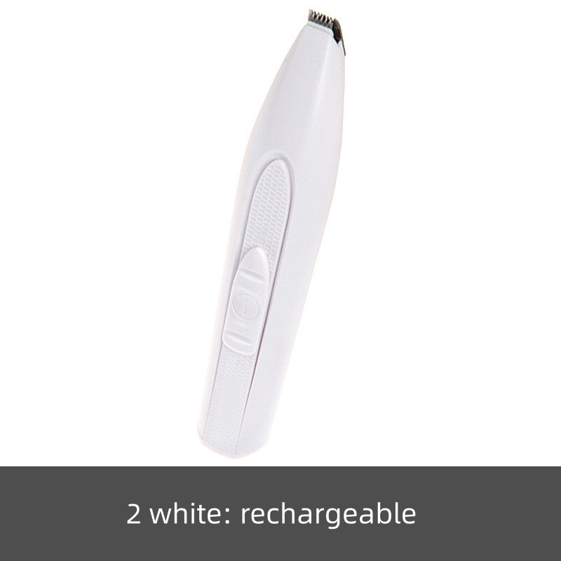 White rechargeable electric trimmer on a white background