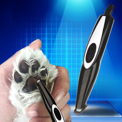 Pet nail trimmer being used on a dog's paw with a blue grid background