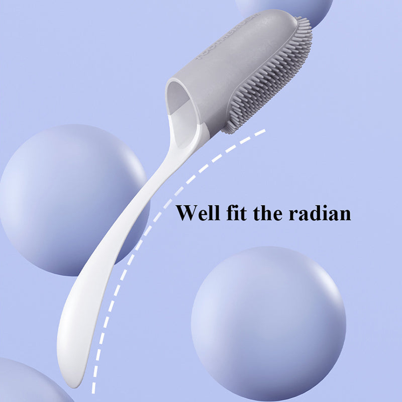 White facial cleansing brush with bristle head on a light purple background, labeled 'Well fit the radian'.
