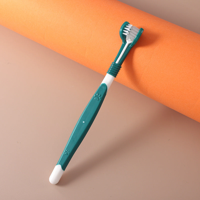Green toothbrush with white bristles on an orange and brown gradient background