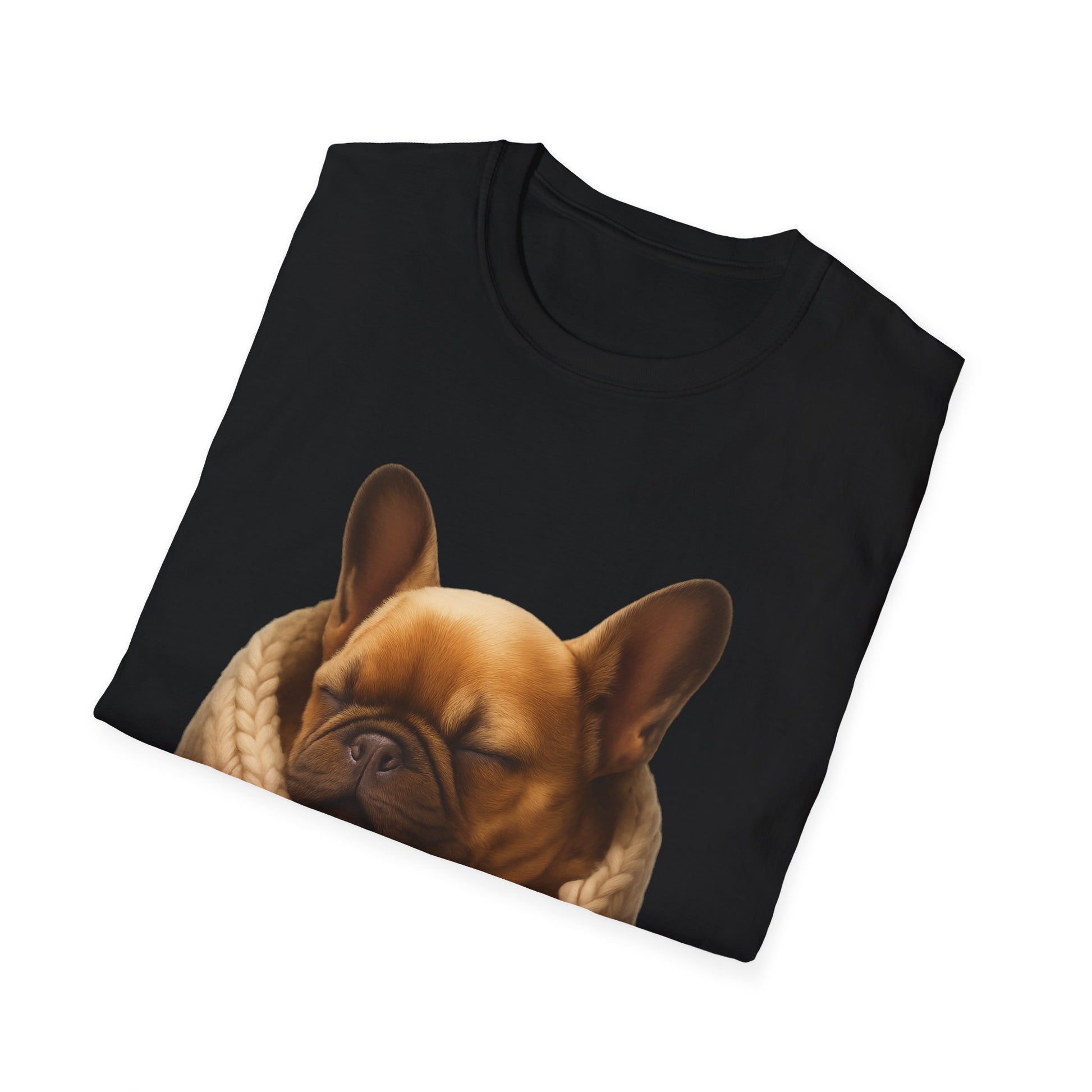 Black t-shirt with a brown dog design on a white background