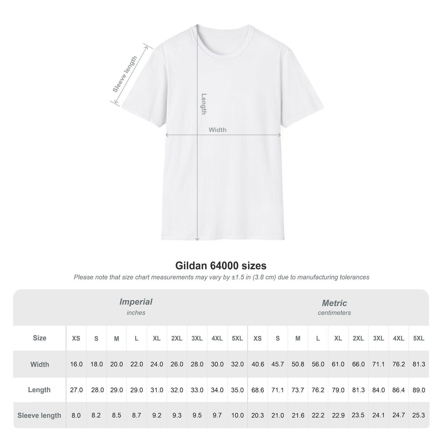size chart for t-shirts