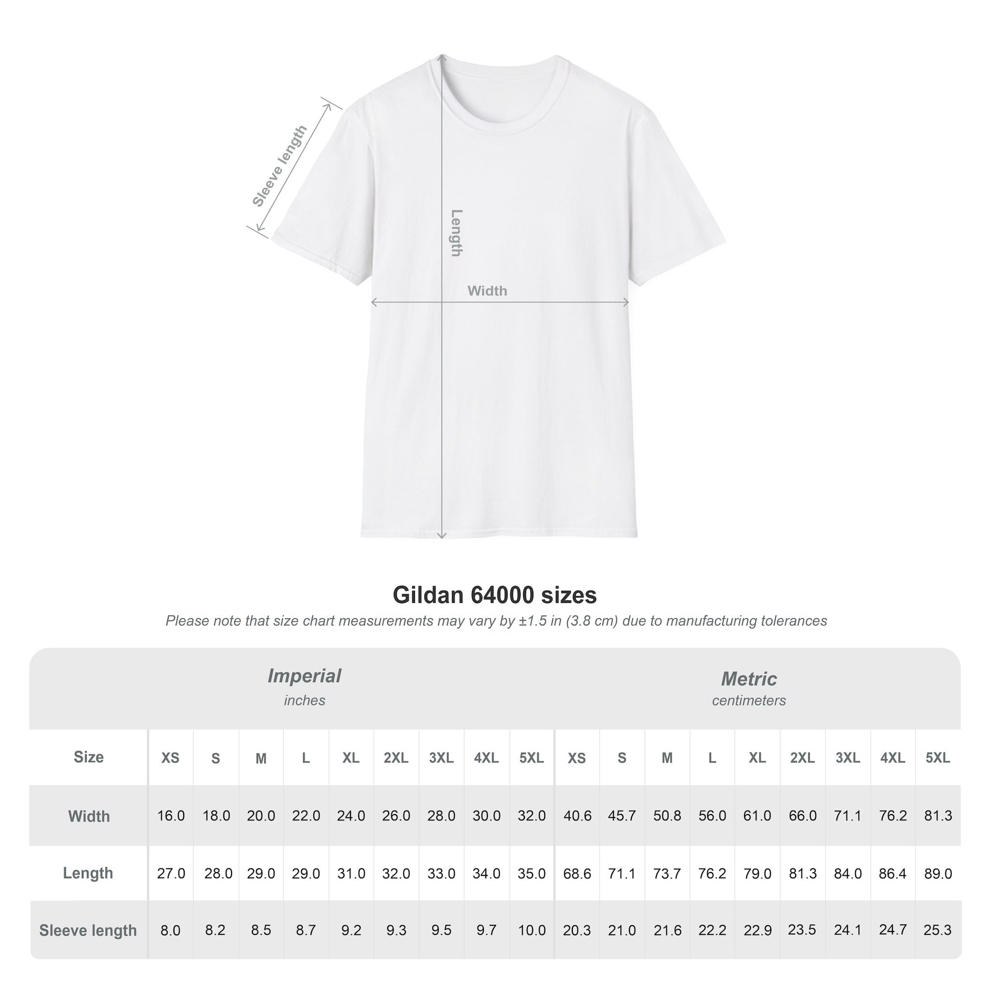 size chart for t-shirts