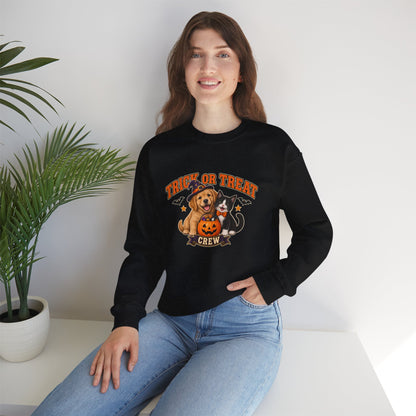 Trick or Treat Crew Halloween puppy and kitten sweatshirt in black
