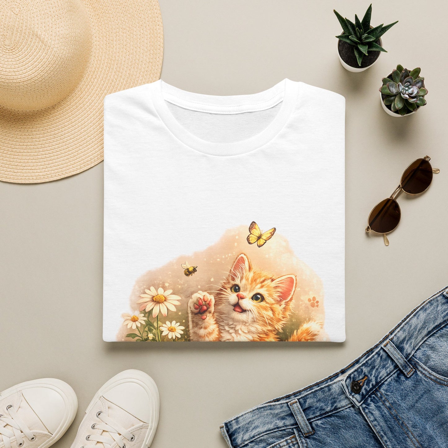 Cute Kitten Flower Garden T-Shirt