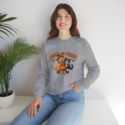 Trick or Treat Crew puppy and kitten Halloween sweatshirt in Sport Grey
