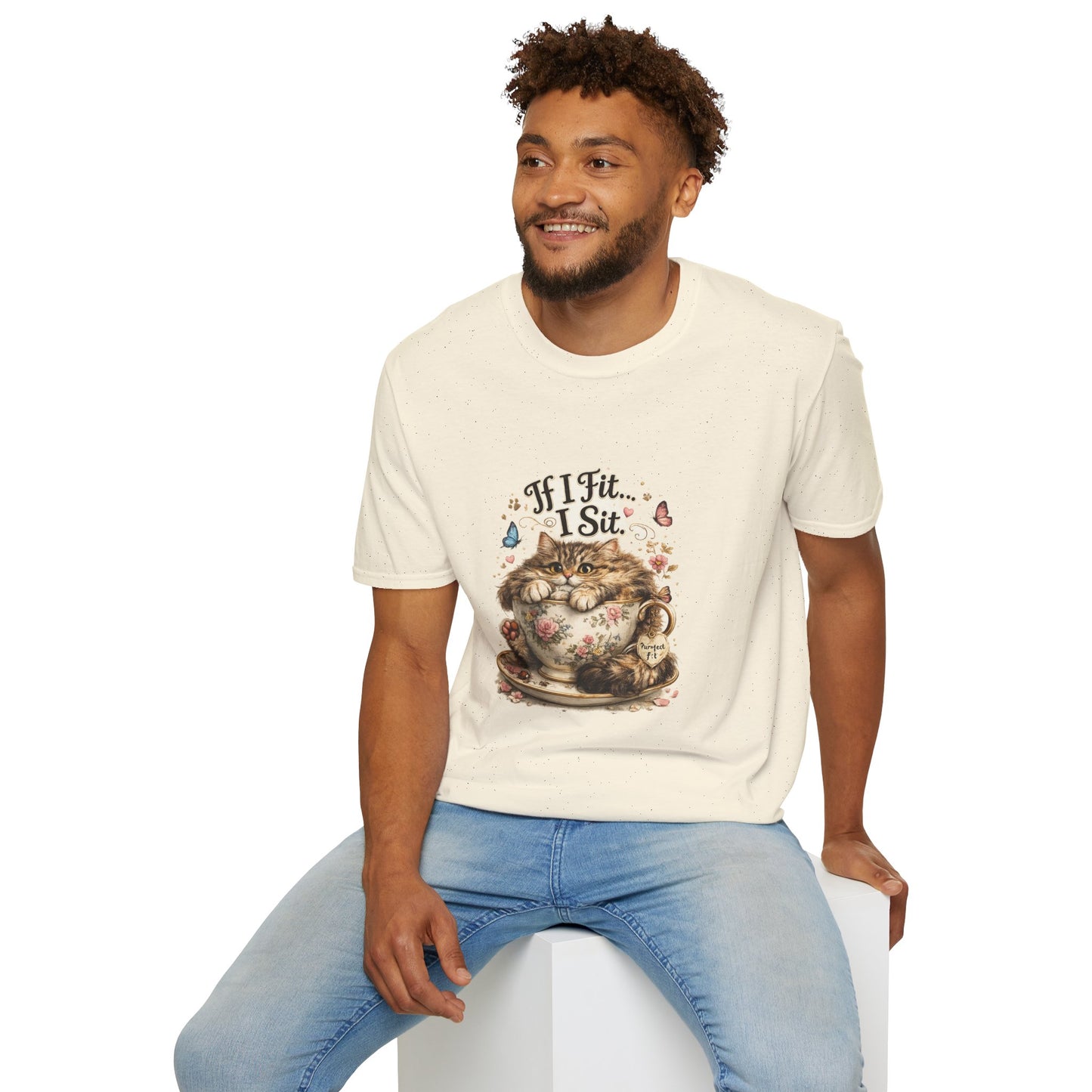 If I Fit... I Sit.™ Coffee Cup Cat Shirt | Funny Coffee Lover Kitty Tee | Cute Cat Lover Gift