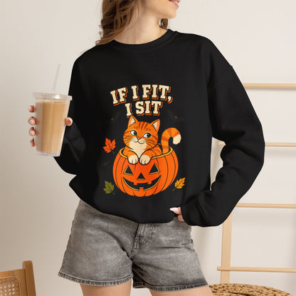 If I Fit, I Sit Halloween Cat Sweatshirt – Pumpkin Cat Crewneck