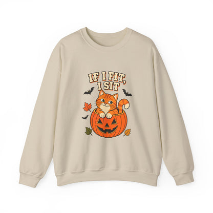 If I Fit, I Sit Halloween Cat Sweatshirt – Pumpkin Cat Crewneck