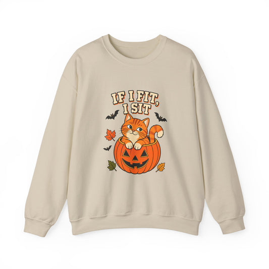 If I Fit, I Sit Halloween Cat Sweatshirt – Pumpkin Cat Crewneck