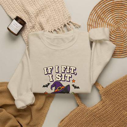If I Fit, I Sit Witch Cat Halloween Sweatshirt – Cauldron Cat Crewneck