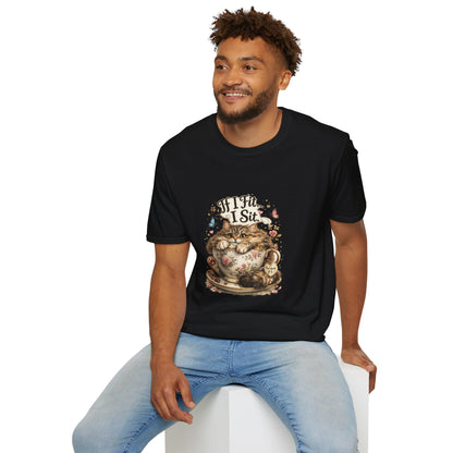 If I Fit... I Sit.™ Coffee Cup Cat Shirt | Funny Coffee Lover Kitty Tee | Cute Cat Lover Gift