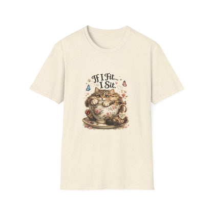 If I Fit... I Sit.™ Coffee Cup Cat Shirt | Funny Coffee Lover Kitty Tee | Cute Cat Lover Gift