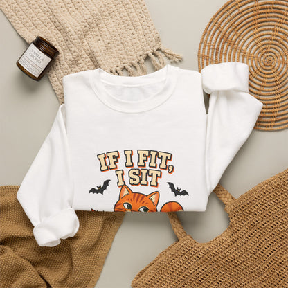 If I Fit, I Sit Halloween Cat Sweatshirt – Pumpkin Cat Crewneck