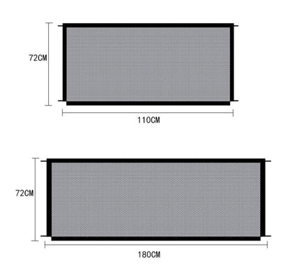 Dimensions of two rectangular mesh panels with measurements in centimeters.