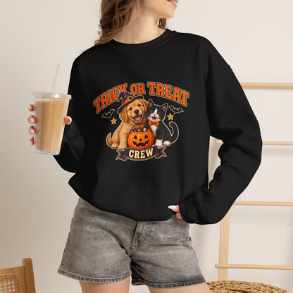 Trick or Treat Crew Halloween puppy and kitten sweatshirt in black

