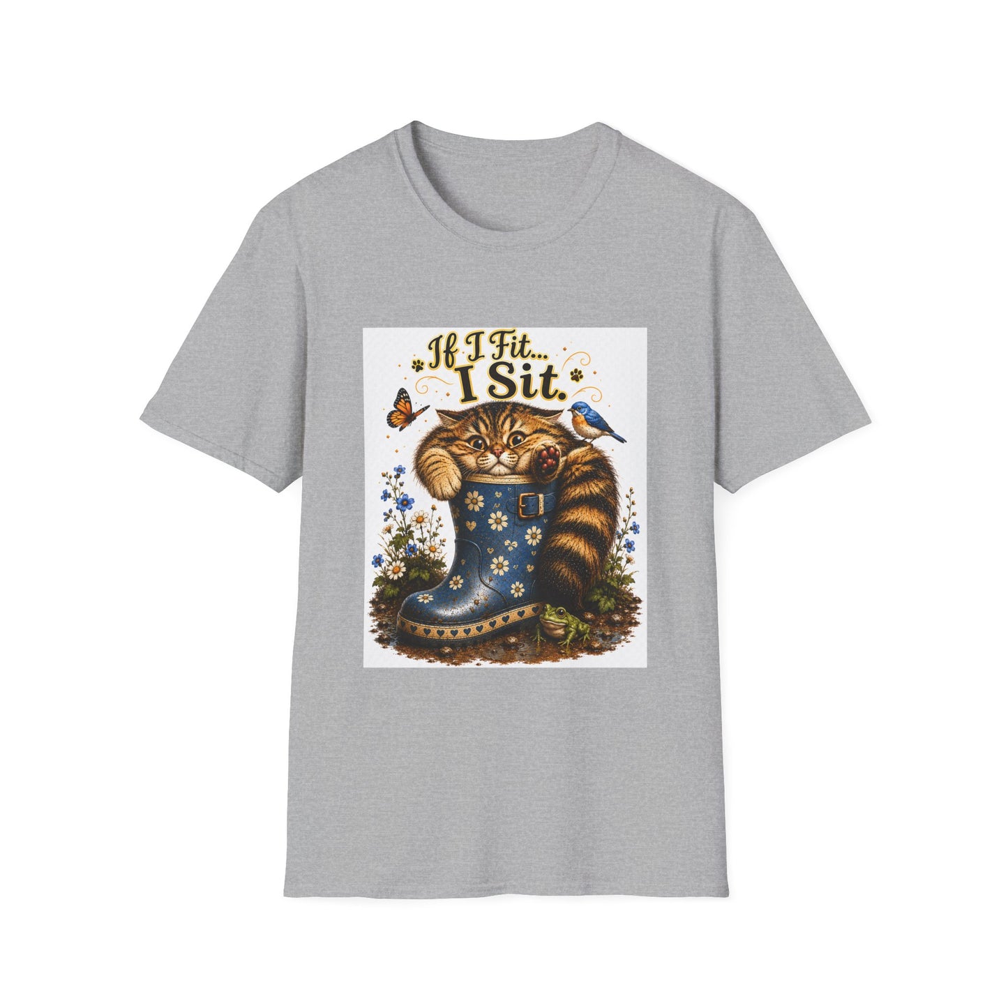 If I Fit... I Sit | Rain Boot Cat Shirt | Funny Gardening Kitty Tee | Cute Cat Lover Gif
