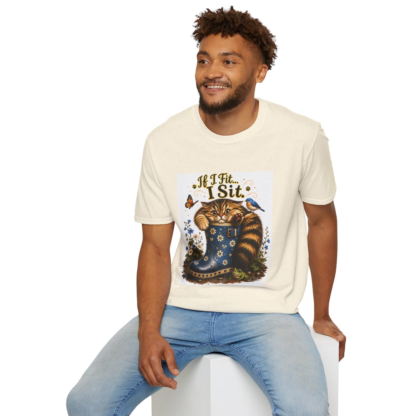 If I Fit... I Sit | Rain Boot Cat Shirt | Funny Gardening Kitty Tee | Cute Cat Lover Gif