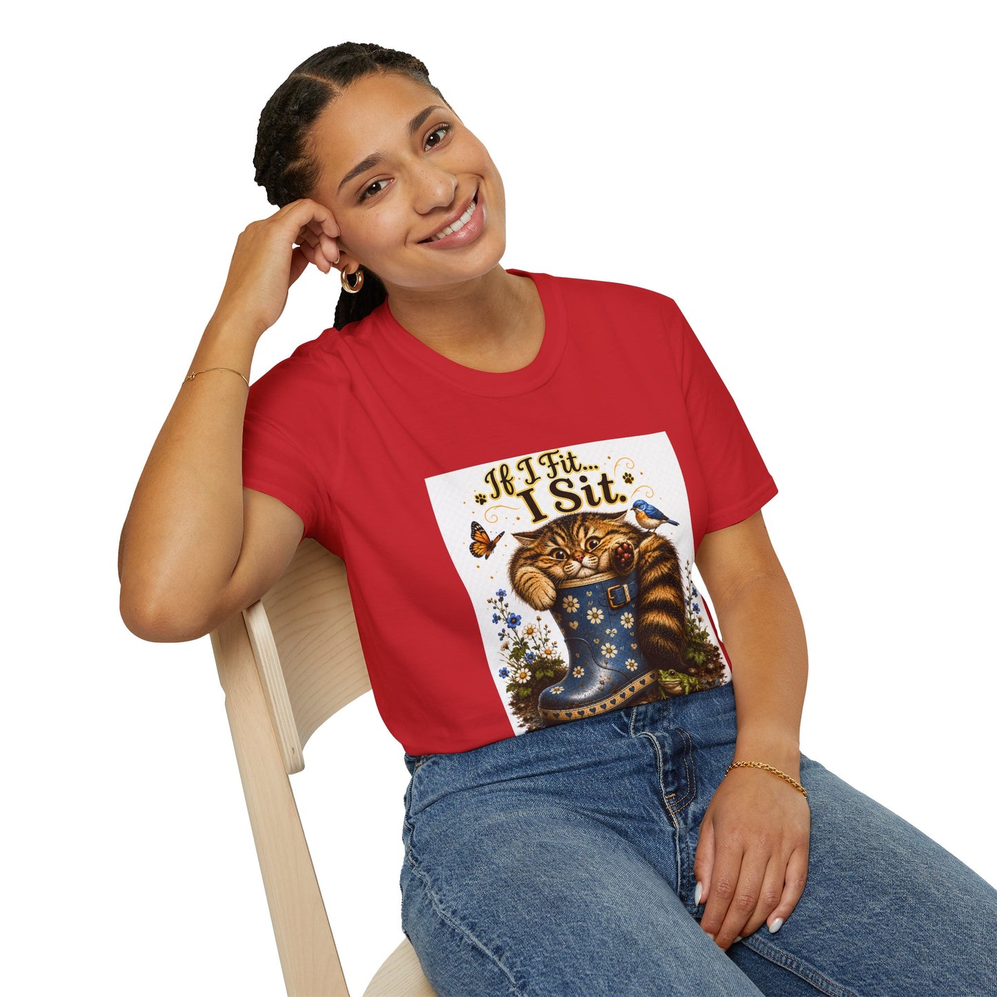 If I Fit... I Sit | Rain Boot Cat Shirt | Funny Gardening Kitty Tee | Cute Cat Lover Gif
