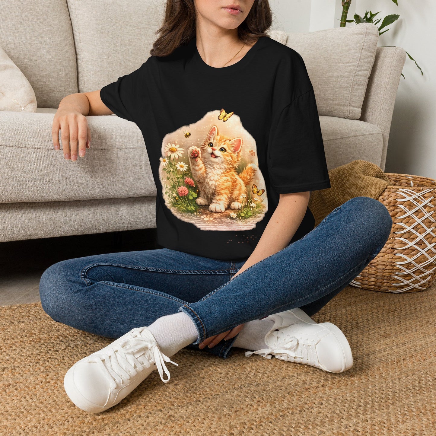 Cute Kitten Flower Garden T-Shirt