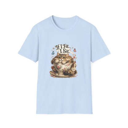 If I Fit... I Sit.™ Coffee Cup Cat Shirt | Funny Coffee Lover Kitty Tee | Cute Cat Lover Gift