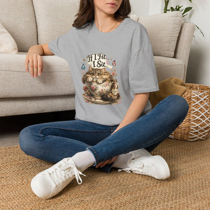 If I Fit... I Sit.™ Coffee Cup Cat Shirt | Funny Coffee Lover Kitty Tee | Cute Cat Lover Gift