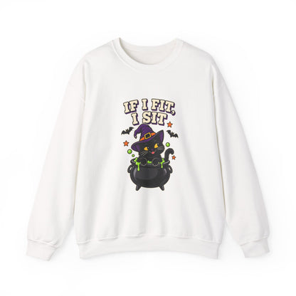If I Fit, I Sit Witch Cat Halloween Sweatshirt – Cauldron Cat Crewneck