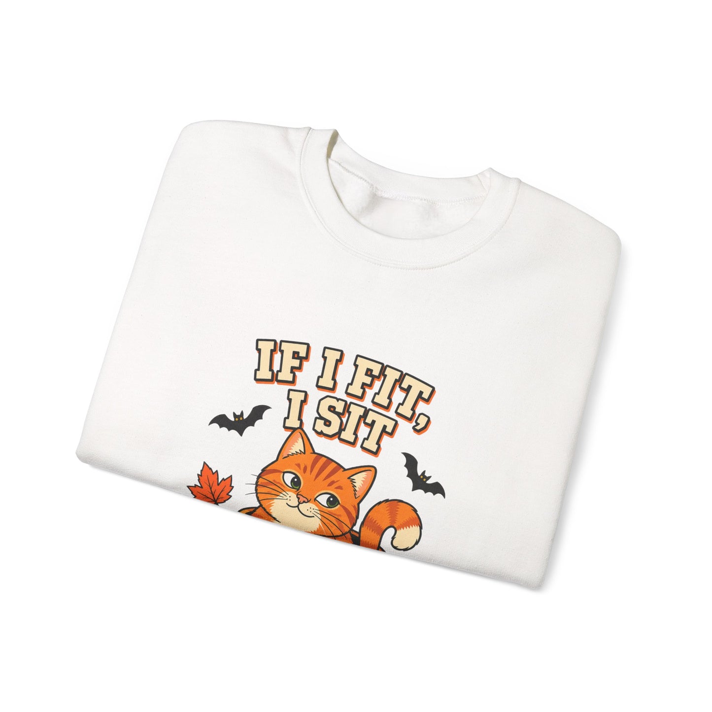 If I Fit, I Sit Halloween Cat Sweatshirt – Pumpkin Cat Crewneck