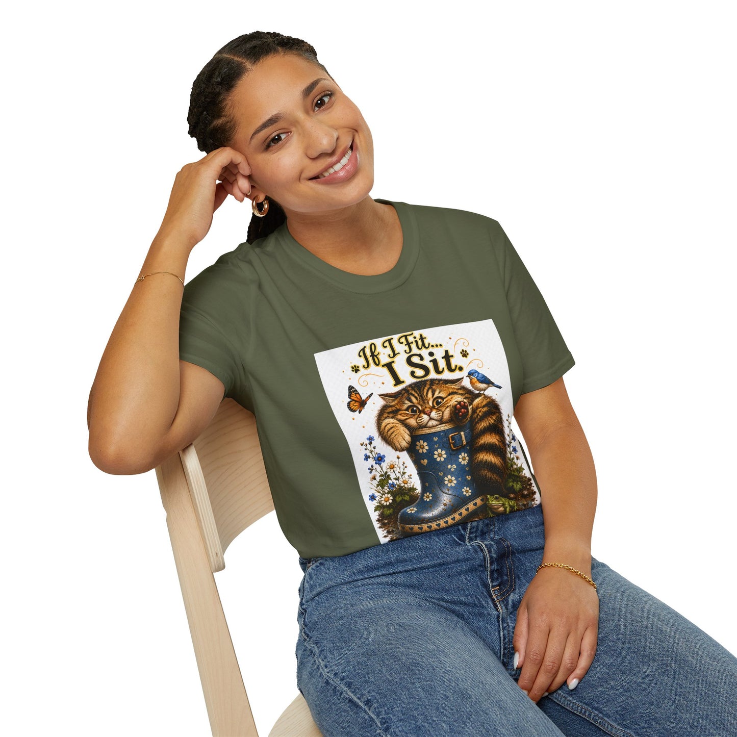 If I Fit... I Sit | Rain Boot Cat Shirt | Funny Gardening Kitty Tee | Cute Cat Lover Gif
