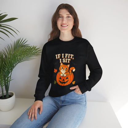 If I Fit, I Sit Halloween Cat Sweatshirt – Pumpkin Cat Crewneck
