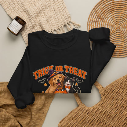 Trick or Treat Crew Halloween puppy and kitten sweatshirt in black
