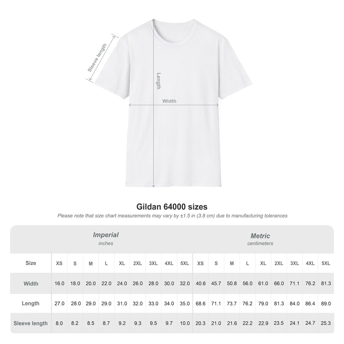 size chart for adult t-shirt
